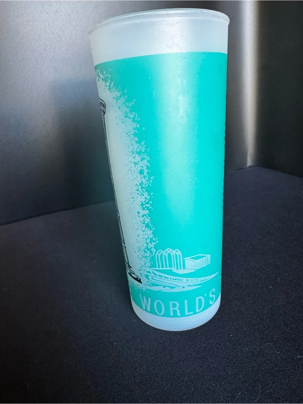Vintage Seattle Space Needle World Fair 1962 Frosted Turquoise Glass
